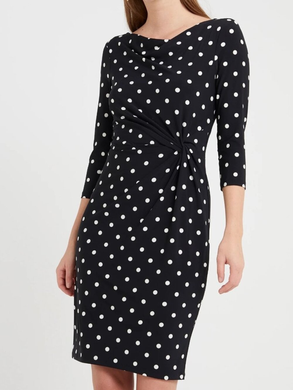 Lauren Ralph Lauren Polka Dot Twist-Front Jersey Shift Cowl-Neck Dress - Size 4